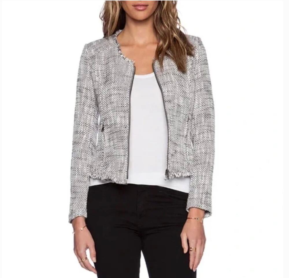 Joie Women's Tweed Collis Fringe-Trim Jacket Sz M